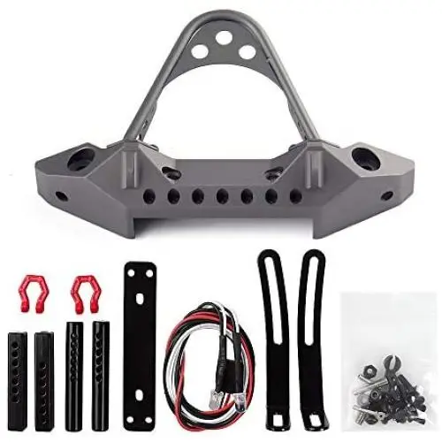 INJORA RC Front Bumper Metal Front Bumper with LED Light for 1:10 RC Crawler Traxxas TRX-4 Axial SCX10 SCX10 II 90046 SCX10 III AXI03007 (Gray) INJORA RC Front Bumper Metal Front Bumper with LED Light for 1:10 RC Crawler Traxxas TRX-4 Axial SCX10 SCX10 II 90046 SCX10 III AXI03007 (Gray)
