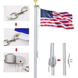 EKEV Flag Pole Hardware Parts Repair Kits - 3'' Topper Gold Ball + 50 Ft Halyard Rope + 6'' Cleat Hook + 4 Flag Swivel Snap Hooks + Flagpole Pulley Truck for 2'' OD Tube