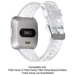 Maxjoy Compatible with Fitbit Versa 2 Bands, Versa Silicone Band Women Waterproof Sweat Resistant Replacement Strap with Metal Buckle Compatible with Fitbit Versa/Versa 2/Versa Lite/Versa SE, Silver