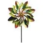 Alpine Corporation SLL1876 Gems-Kinetic Spinner-Outdoor Yard Art Decor-Green and Orange Alpine Dual Floral Windmill Stake, 65 Inch Tall