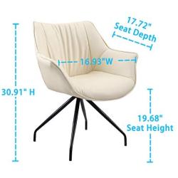 Volans Modern Mid Back Faux Leather Upholstery Home Office Chair with Armrest, No Casters in Black Metal Legs Desk Chair, Matte Off White