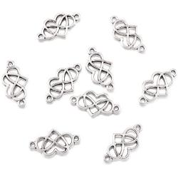 Fashewelry 50Pcs Antique Silver Heart Knot Charm Links Tibetan Double Loops Hollow Heart Pendant Connectors 13x24.5mm for DIY Jewelry Making