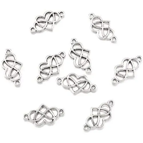 Fashewelry 50Pcs Antique Silver Heart Knot Charm Links Tibetan Double Loops Hollow Heart Pendant Connectors 13x24.5mm for DIY Jewelry Making Fashewelry 50Pcs Antique Silver Heart Knot Charm Links Tibetan Double Loops Hollow Heart Pendant Connectors 13x24.5mm for DIY Jewelry Making