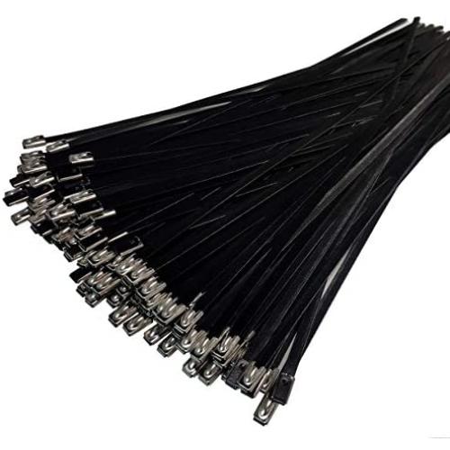 90pcs 11.8 Inch Stainless Steel Multi-Purpose Metal Cable Zip Ties Heavy Duty, Black Plastic Coated