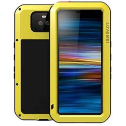 Sony Xperia 10 Case,Bpowe Armor Tank Aluminum Metal Gorilla Glass Shockproof Military Heavy Duty Sturdy Protector Cover Hard Case for Sony Xperia 10 (Yellow, Xperia 10)