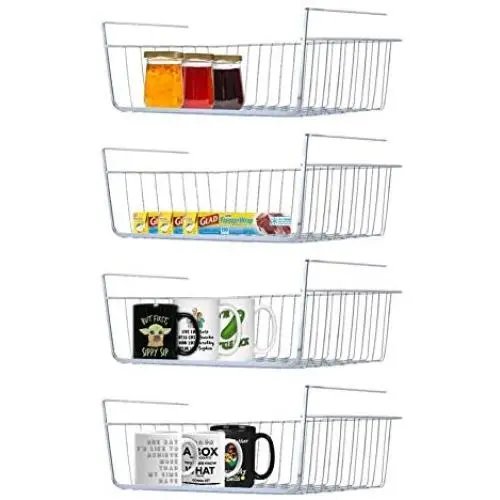Comfecto Under Shelf Wire Basket, 4 Pack Stainless Steel Metal Hanging Storage Rack for Kitchen Cabinet Thickness Max 1.2 inch, Easy to Install Slides Under Shelves Organizer Pantry Bathroom, Chrome Comfecto Under Shelf Wire Basket, 4 Pack Stainless Steel Metal Hanging Storage Rack for Kitchen Cabinet Thickness Max 1.2 inch, Easy to Install Slides Under Shelves Organizer Pantry Bathroom, Chrome