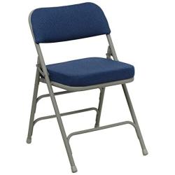 Flash Furniture HERCULES Series Premium Curved Triple Braced & Double Hinged Navy Fabric Metal Folding Chair