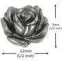 Bezelry 30 Pieces Small Rose Bloom Gray Silver Metal Shank Buttons. 12mm (1/2 inch)