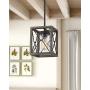 Zeyu 1-Light Farmhouse Pendant Light, Vintage Cage Hanging Light with Clear Glass Shade in Wood and Black Finish, 011-1 WF/BK