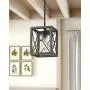 Zeyu 1-Light Farmhouse Pendant Light, Vintage Cage Hanging Light with Clear Glass Shade in Wood and Black Finish, 011-1 WF/BK
