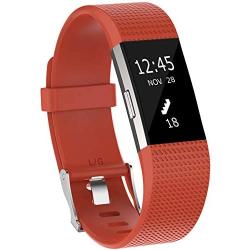 KingAcc Compatible Fitbit Charge 2 Bands, Soft Silicone Replacement Band for Fitbit Charge 2, with Metal Buckle Fitness Wristband Sport Strap Women Men (1-Pack, Orange, Small)