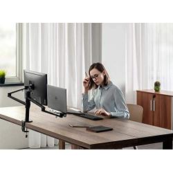 viozon Monitor and Laptop Mount, 2-in-1 Adjustable Dual Arm Desk Mounts Single Desk Arm Stand/Holder for 17 to 32 Inch LCD Computer Screens, Extra Tray Fits 12 to 17 inch Laptops (Silver)