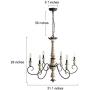 LALUZ 6 Lights French Country Shabby Chic Chandelier with Cloud Arms in Distressed Wood and Rusty Metal Finish, 31.1'' Large Living Room Pendant Light Fixture
