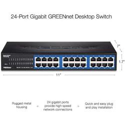 TRENDnet 24-Port Unmanaged Gigabit GREENnet Desktop Metal Switch, TEG-S24DG, Ethernet/Network Switch, 24 x 10/100/1000 Gigabit Ethernet RJ-45 Ports, 48 Gbps Switching Capacity, Lifetime Protection,Black