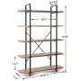Homissue 5-Tier Bookcase, Vintage Industrial Wood and Metal Bookshelves for Home and Office Organizer, Retro Brown