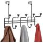 mDesign Decorative Metal Over Door 10 Hook Storage Organizer Rack - for Coats, Hoodies, Hats, Scarves, Purses, Leashes, Bath Towels, Robes, Mens and Womens Clothing - Black Chrome