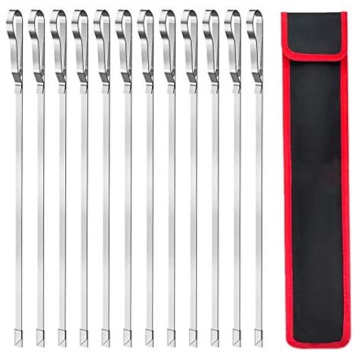 Unves Kabob Skewers, 17'' Reusable Flat Metal Skewers for Grilling, Stainless Steel Grill BBQ Skewers Wide Shish Kabob Sticks for Shrimp Meat Chicken Vegetable, 10 Pack