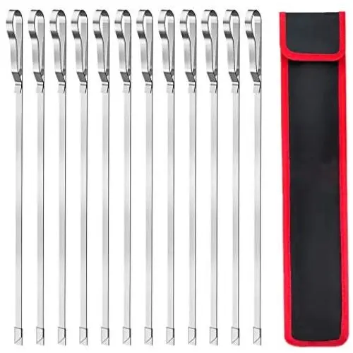 Unves Kabob Skewers, 17'' Reusable Flat Metal Skewers for Grilling, Stainless Steel Grill BBQ Skewers Wide Shish Kabob Sticks for Shrimp Meat Chicken Vegetable, 10 Pack