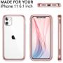 SURITCH Clear Case for iPhone 11, [Built in Screen Protector][9H Tempered Glass Back][Metallic Electroplated] Shockproof Hard Full Body Protection Silicone Bumper Cover for iPhone 11 6.1''(Rose Gold)