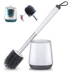 POPTEN Toilet Bowl Cleaning Brush and Holder Set for Bathroom Storage and Organization, Deep-Cleaning Toilet Bowl Cleaner Brush with Holder Anti-Rust Handle & TPR Soft Bristle,Floor Standing White
