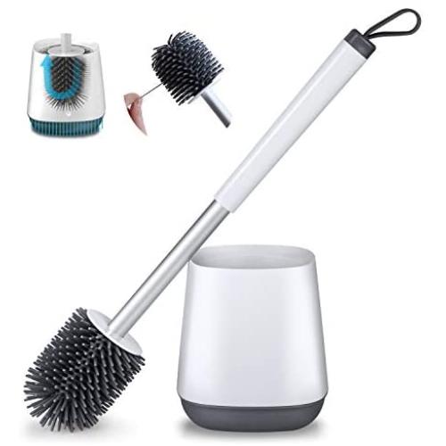 POPTEN Toilet Bowl Cleaning Brush and Holder Set for Bathroom Storage and Organization, Deep-Cleaning Toilet Bowl Cleaner Brush with Holder Anti-Rust Handle & TPR Soft Bristle,Floor Standing White