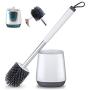 POPTEN Toilet Bowl Cleaning Brush and Holder Set for Bathroom Storage and Organization, Deep-Cleaning Toilet Bowl Cleaner Brush with Holder Anti-Rust Handle & TPR Soft Bristle,Floor Standing White