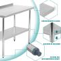 Commercial Prep Kitchen Work Table Stainless Steel Metal Table with Adjustable Foot Backsplash NSF Scratch Resistent and Antirust (24Wx48L)
