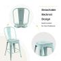 YOUNIKE Metal Bar Stools with High Back 24 Inches Set of 4 Stackable Modern Industrial Distressed Metal Counter Height Indoor Outdoor Kitchen Chairs Green-Blue