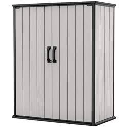 Keter Premier Tall Resin Outdoor Storage Shed with Shelving Brackets for Patio Furniture, Pool Accessories, and Bikes, Grey & Black