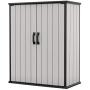 Keter Premier Tall Resin Outdoor Storage Shed with Shelving Brackets for Patio Furniture, Pool Accessories, and Bikes, Grey & Black
