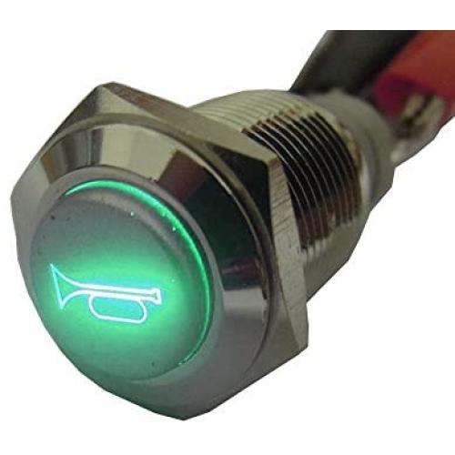 ESUPPORT 12V Car Vehicle Green LED Light Momentary Speaker Horn Push Button Metal Switch 16mm