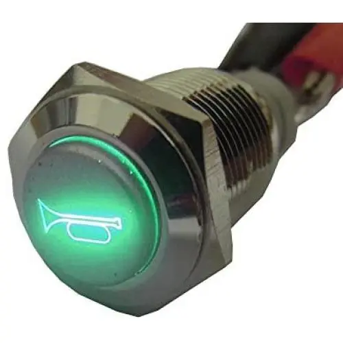ESUPPORT 12V Car Vehicle Green LED Light Momentary Speaker Horn Push Button Metal Switch 16mm ESUPPORT 12V Car Vehicle Green LED Light Momentary Speaker Horn Push Button Metal Switch 16mm