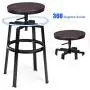 COSTWAY Counter Height Bar Stools, Set of 2, Swivel Adjustable, Round Top Pub Bistro Kitchen Dining Side Chair Metal Barstools with Footrest