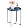 HollyHOME Tray Metal End Table, Sofa Table Small Round Side Tables, Anti-Rust and Waterproof Outdoor & Indoor Snack Table, Accent Coffee Table,（H） 20.28'' x（D） 16.38'', Navy Blue