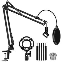 InnoGear Microphone Stand for Blue Yeti Adjustable Suspension Boom Scissor Arm Stand with 3/8''to 5/8'' Screw Adapter Shock Mount Windscreen Pop Filter Mic Clip Holder Cable Ties