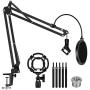 InnoGear Microphone Stand for Blue Yeti Adjustable Suspension Boom Scissor Arm Stand with 3/8''to 5/8'' Screw Adapter Shock Mount Windscreen Pop Filter Mic Clip Holder Cable Ties