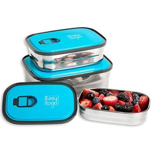 Leak Proof Bento Lunch Box Set | Reusable 3 Pack | Nesting Stainless Steel Metal Storage Food Containers for Men Women or Kids ●BPA Free● Work / School LunchesStainless Durable Sandwich Box (Blue)