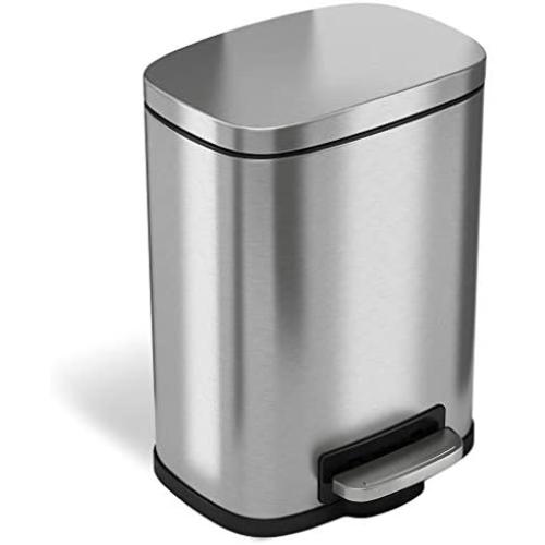 iTouchless SoftStep 1.32 Gallon Bathroom Stainless Steel Step Trash Can, 5 Liter Pedal Bin, Removable Inner Bucket, Soft and Silent Open and Close