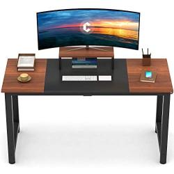 CubiCubi Computer Desk 63'' with Splice Board Study Writing Table for Home Office, Modern Simple Style PC Desk, Black Metal Frame, Espresso