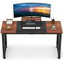 CubiCubi Computer Desk 63'' with Splice Board Study Writing Table for Home Office, Modern Simple Style PC Desk, Black Metal Frame, Espresso
