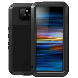 GFU Tempered Glass Sony Xperia 10 Case, Full Body Outdoor Protective Cover Shell for Sony Xperia 10 Ultra Armor Hybrid TPU Metal Anti-Scratch Silicone Heavy Duty Shockproof (Black, Xperia 10)