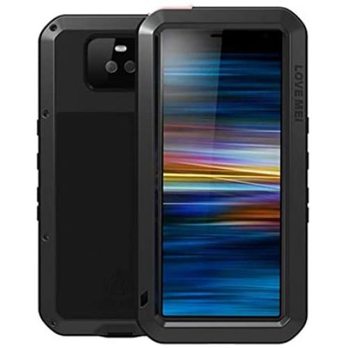 GFU Tempered Glass Sony Xperia 10 Case, Full Body Outdoor Protective Cover Shell for Sony Xperia 10 Ultra Armor Hybrid TPU Metal Anti-Scratch Silicone Heavy Duty Shockproof (Black, Xperia 10)