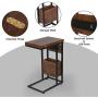 Sofa Side Table, Extendable C Shaped End Table with USB Ports for Living Room Bedroom, Snack Table Next to Couch and Bed, Industrial Nightstand with Storage Shelf, Metal Frame
