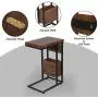 Sofa Side Table, Extendable C Shaped End Table with USB Ports for Living Room Bedroom, Snack Table Next to Couch and Bed, Industrial Nightstand with Storage Shelf, Metal Frame