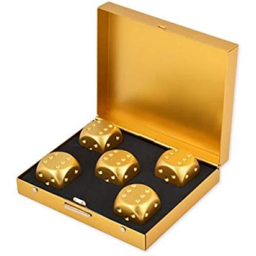 DS. DISTINCTIVE STYLE Aluminum Alloy Dice 5 Pieces 16mm Portable Metal Dices with Case 6 Sided Dice for Drinking Party Game - Golden