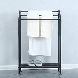 MBQQ Industrial Indoor/Outdoor Free Standing Towel Rack for Bathroom,3 Tier Metal Towel Bar Stand with Shelf,Blcak