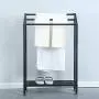 MBQQ Industrial Indoor/Outdoor Free Standing Towel Rack for Bathroom,3 Tier Metal Towel Bar Stand with Shelf,Blcak MBQQ Industrial Indoor/Outdoor Free Standing Towel Rack for Bathroom,3 Tier Metal Towel Bar Stand with Shelf,Blcak