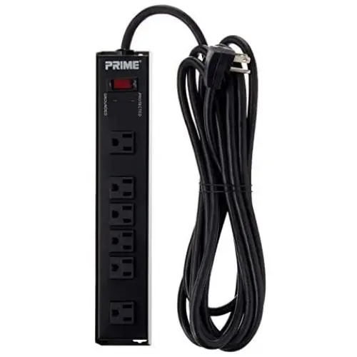 Monoprice 127856 6 Outlet Heavy Duty Metal Surge Protector Power Strip - Black - 15ft Cord | ETL Rated 1,150 Joules with Grounded and Protected Light Indicator Monoprice 127856 6 Outlet Heavy Duty Metal Surge Protector Power Strip - Black - 15ft Cord | ETL Rated 1,150 Joules with Grounded and Protected Light Indicator