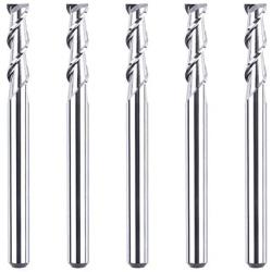 SpeTool 1/8 End Mills for Aluminum 2 Flutes CNC Spiral Router Bits for Aluminum Cut Non-Ferrous Metal Upcut 1.5 inches Long 5 Pieces