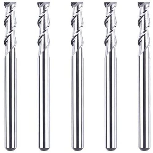 SpeTool 1/8 End Mills for Aluminum 2 Flutes CNC Spiral Router Bits for Aluminum Cut Non-Ferrous Metal Upcut 1.5 inches Long 5 Pieces
